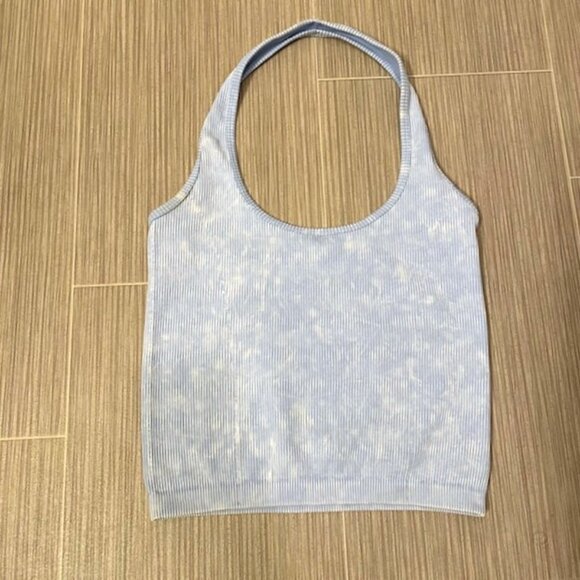 American Eagle Ribbed Halter Tank Top Size Medium Light Blue - Picture 2 of 14